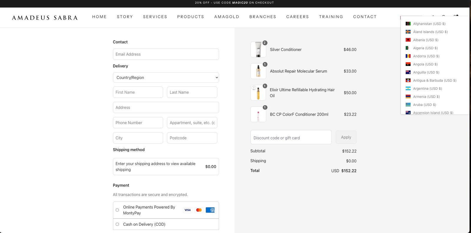 The final checkout page.